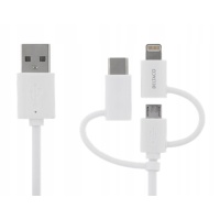 Kabel Deltaco USB-A - USB-C/Micro-USB-B/Lightning - kabel, 1 m, Biały